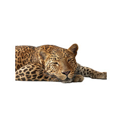 Obraz premium Majestic Leopard Resting Serene on Black Background