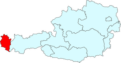 A vector map of Austria highlighting the Vorarlberg state. Perfect for data visualization and presentations that need a clear geographical context.

