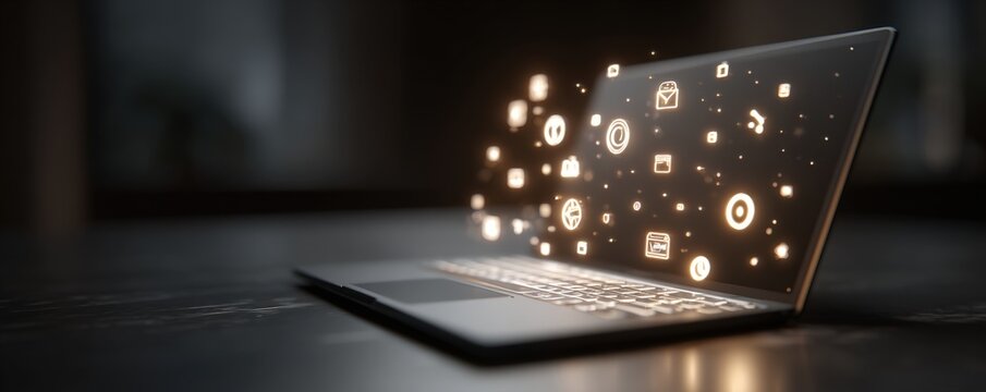Modern laptop displaying digital icons