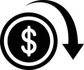 Dollar coin with downward arrow graphic