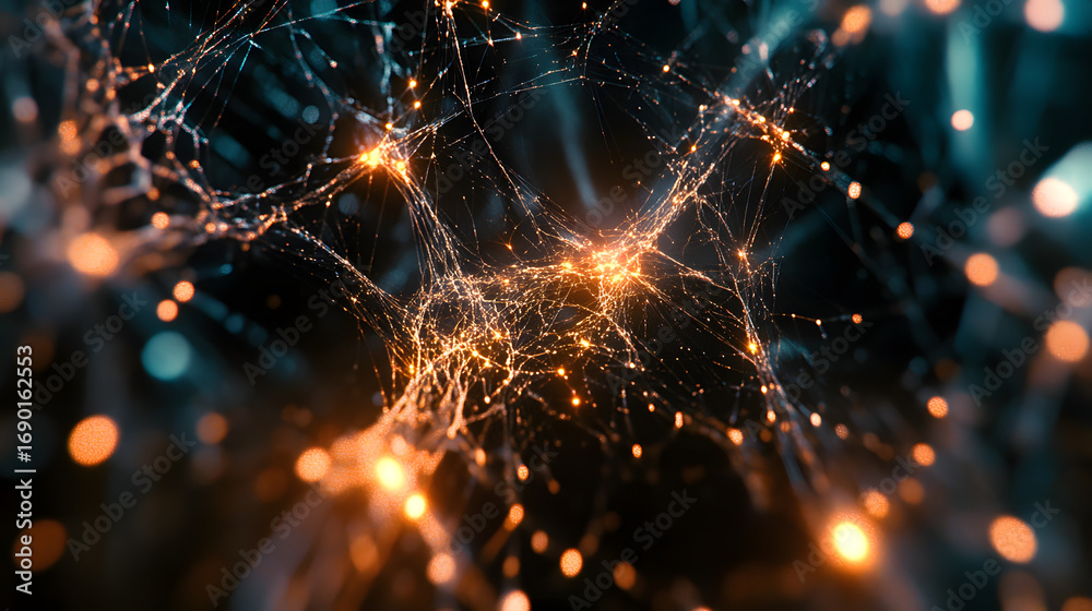 Wall mural luminous abstract network of glowing threads connects ideas, showcasing dynamic synergy and intricat