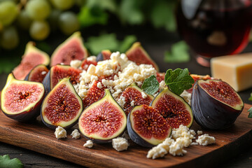 Wooden cutting board with diced vegetables and a chef's knife placed on a kitchen countertop.