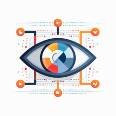 Naklejka premium Eye Icon with Colorful Pie Chart and Tech Elements