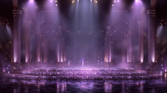 Purple,  luxurious stage with columns and spotlights