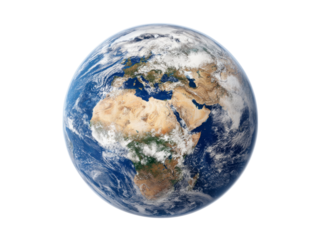 Stunning earth globe view from space showing continents and oceans, Isolated On White Background, Png Transparent