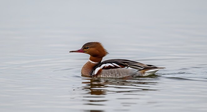 Red-breasted Merganser Swimming Gracefully.