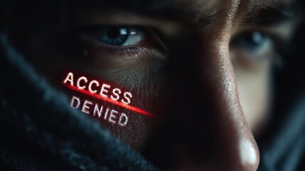 Access Denied - A Close-Up of a Man with Red Text Overlay.
