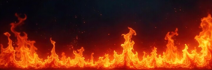 Fototapeta premium Intense, flickering flames against a dark background, creating a dramatic and powerful fiery backdrop Perfect for projects needing a hot, intense, or energetic feel , backdrop, burning, abstract