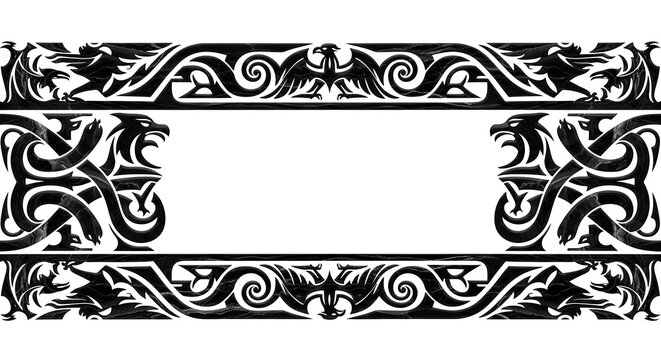 Striking tribal dragon border design with dark marble texture and powerful mythical beasts
