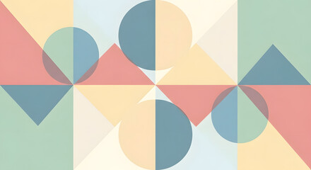 Geometric Abstract Background with Circles and Triangles in Pastel Colors - Modern Design, Minimalist Art, Retro Style