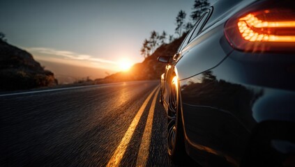 Sunset drive, car on highway