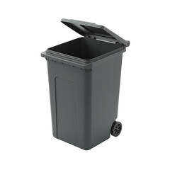 Modern Gray Wheeled Trash Can with Open Lid, Isolated on Transparent Background - Product Photography