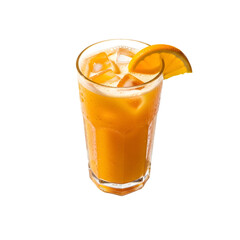 Refreshing Orange Juice with Ice and Orange Slice in Tall Glass