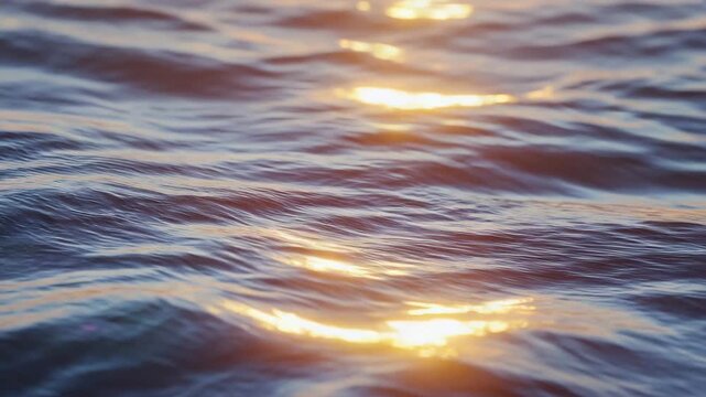 Close-up flickering golden ocean waves, seamless loop ultra slow motion 3D render. Sunlight refracting molten glass, rainbow spectrum cinematic rippling water beauty, elegant liquid gold effect