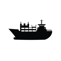 Silhouette of a large cargo ship carrying containers, a symbol of trade, cargo ship silhouette vector illustration