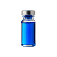 Single Vial of Bright Blue Liquid, Pharmaceutical Glass Bottle with Silver Cap