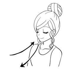 鼻から呼吸をする女性の白黒イラスト