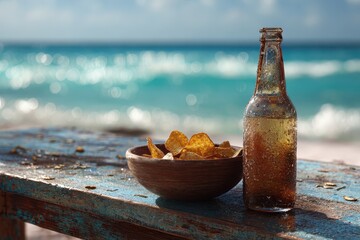 Beachside Refreshments - Beer and Chips with Ocean View.