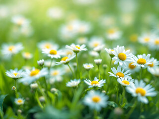 Fototapeta premium White daisies bloom in the sunlight.