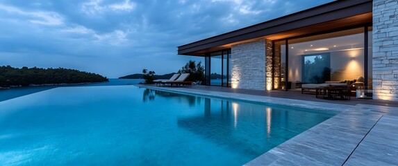 Fototapeta premium Luxury Villa Infinity Pool Night