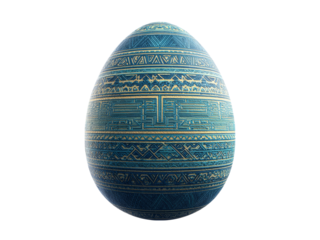 Ornate blue and gold easter egg intricate design, Isolated On White Background, Png Transparent