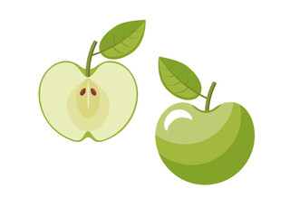 Fresh green apple, green apple in section. Vector icon. Flat design.