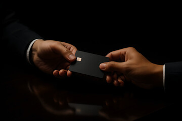 Handing Over a Credit Card on a Dark Background
