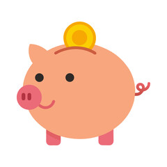 Cartoon Piggy Bank With Coin Smiling Face Flat Vector Illustration