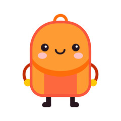 Cute Cartoon Backpack Character Happy Face Flat Vector Illustration