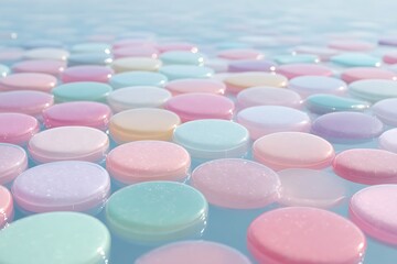 Soft ambient glow across jelly pads resting over pastel bubblegum river