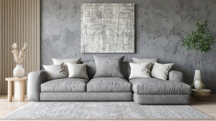 Gray Sofa in Interior Setting with Art
