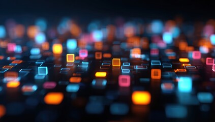 Abstract digital landscape of glowing squares