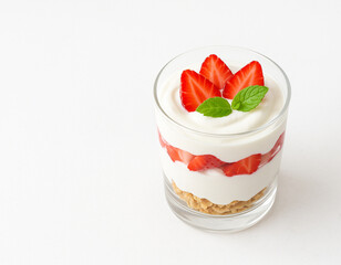 Yogurt Parfait with Strawberries and Granola in a Glass