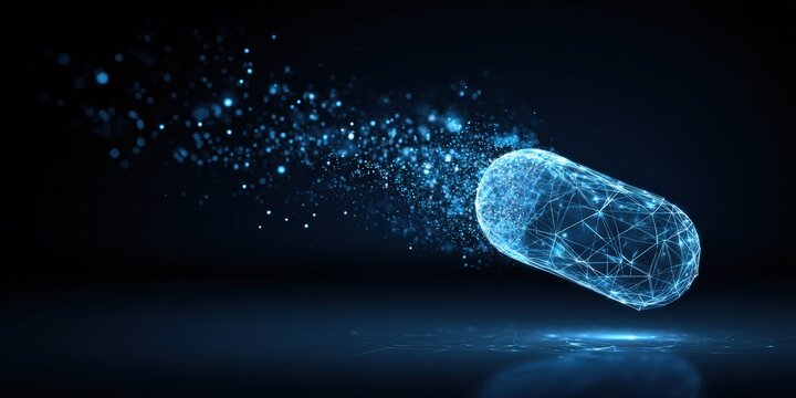 Digital representation of a pill.  Abstract, futuristic - Powered by Adobe