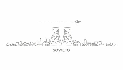 Obraz premium Soweto Skyline South Africa with Outline, Plane, Cityscape, and Vector.