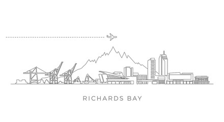 Fototapeta premium Richards Bay with South Africa City Skyline, Outline, and Travel Concept.