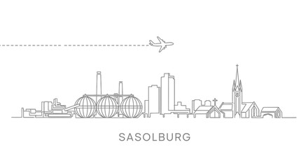 Obraz premium Sasolburg City Skyline Illustration with Airplane White Background.
