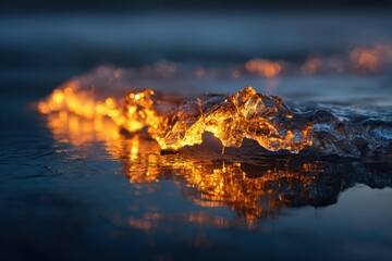 Frozen water, glowing amber