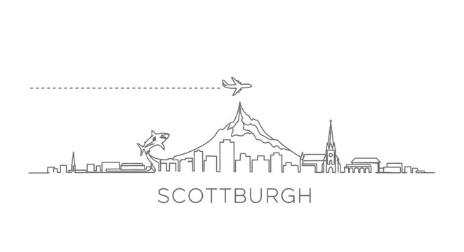 Scottburgh with South Africa Skyline Outline With Airplane Illustration.