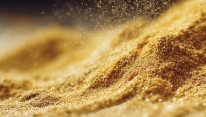 Naklejka premium Close-up of golden powder, particles in motion