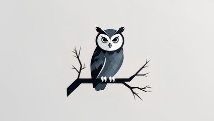 Obraz premium Cute owl perched on a tree branch in flat vector style. Ideal for wildlife, nature, education, and children’s book illustrations.