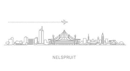 Obraz premium Nelspruit Skyline Cityscape with Airplane with Vector Outline.