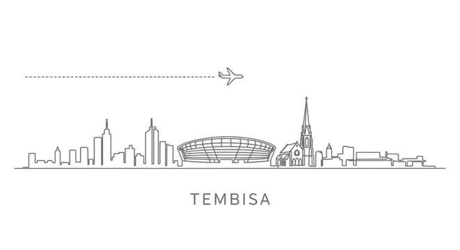 Tembisa City Skyline Illustration with Airplane Flying South Africa.