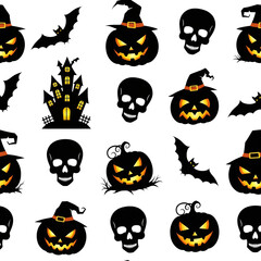 Fototapeta premium Vibrant Halloween-themed seamless pattern of digital art style and festive.