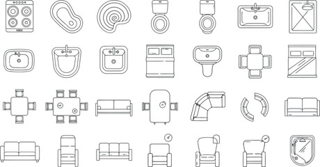 Vector vector art of collection of isolated handdrawn furniture icons on a transparent background