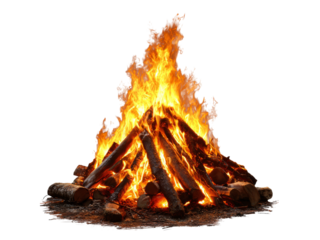 Bright bonfire burning logs isolated on black background, Isolated On White Background, Png Transparent