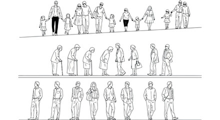 Vector vector art of collection of diverse people in different ages and poses, transparent background