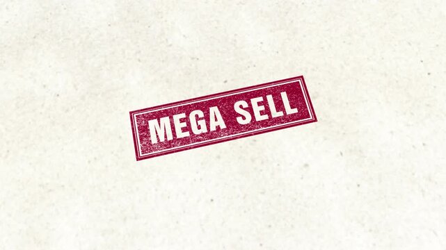 Mega Sell Rectangle Golden Red Rubber Stamp Seal on Clean White Paper Surface Background