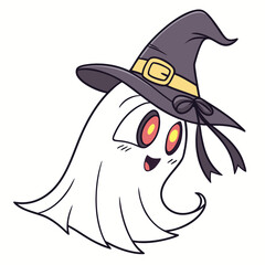 Vector art of a ghost with witch hat, with white background