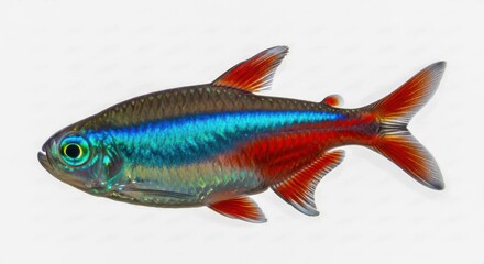 Obraz premium Vibrant Neon Tetra Fish with Striking Colors isolated on white background